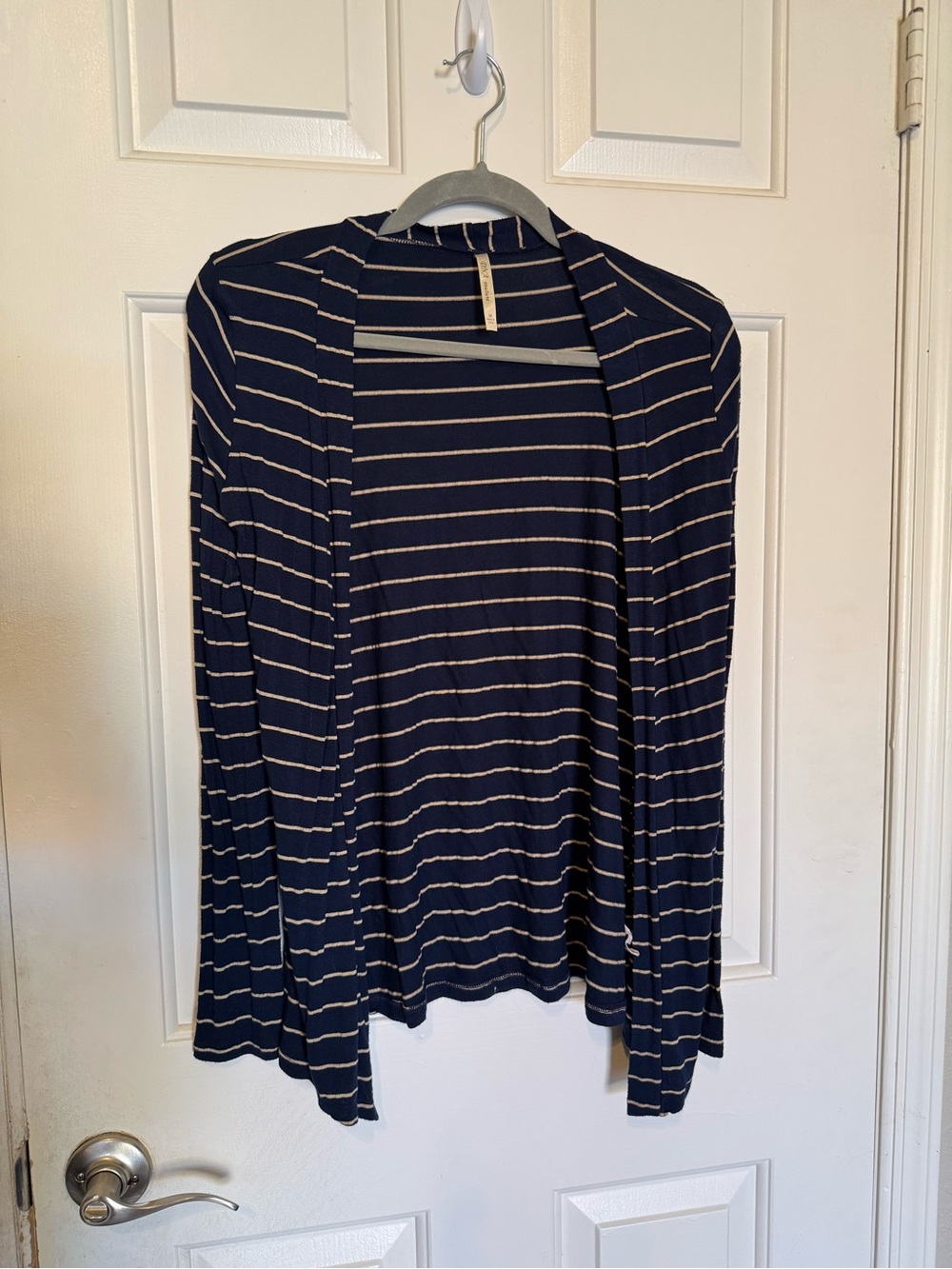 Women’s Navy and Yellow Striped Open-Front Cardigan